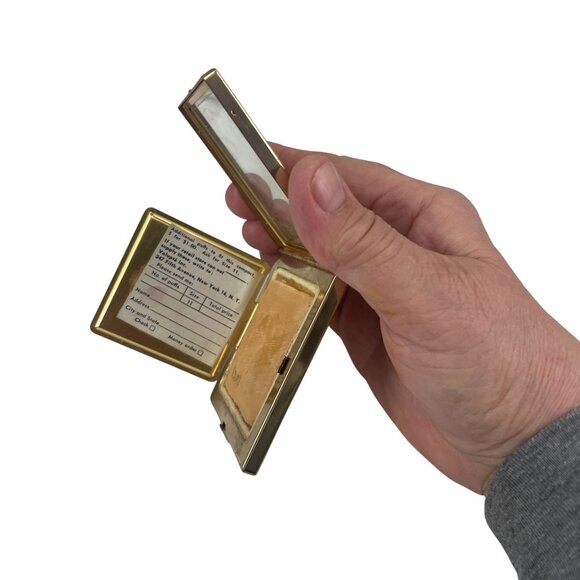 Vintage Volupte 1940s Powder Compact Gold-Tone Square Powder Compact With Mirror - Picture 8 of 10